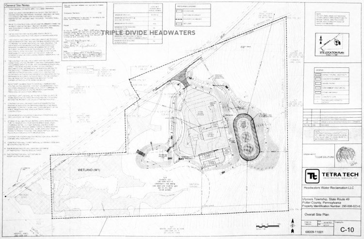 Pictured is a blueprint of the frack waste treatment plant scheduled for Ulysses Township, PA., at the headwaters of the Genesee River near Ludington Run. 