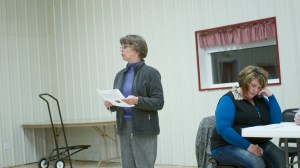 Mary Ann Heston reads a statement from Triple Divide Caretakers opposing the construction of the Headwaters, LLC fracking waste treatment facility. © J.B.Pribanic